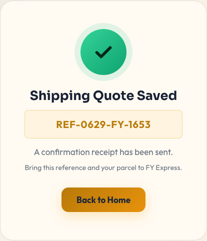 FY Express saved reference number ready for an in-store visit